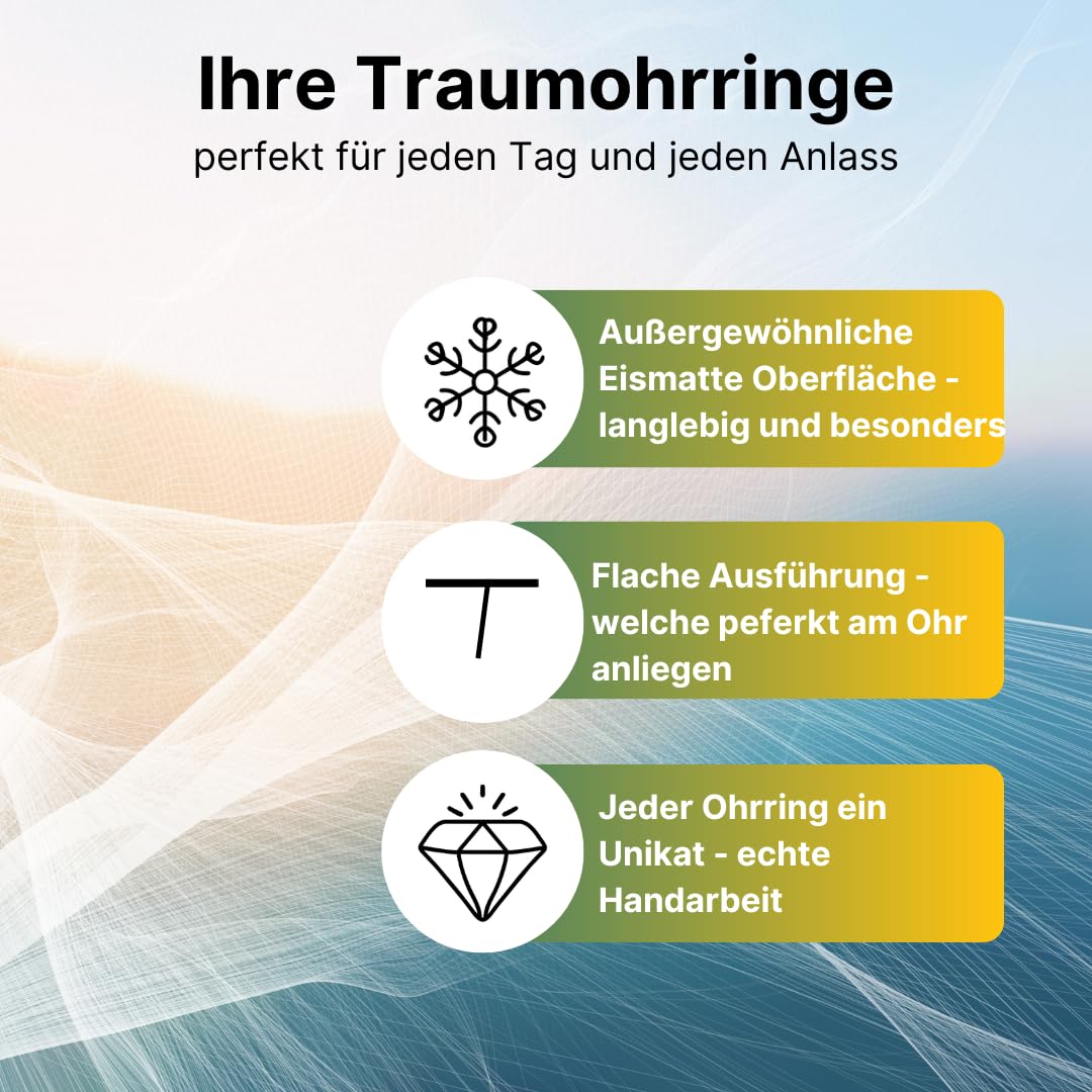 Ohrstecker Herz 925 Silber, Gold & Roségold, 9 mm eismatt