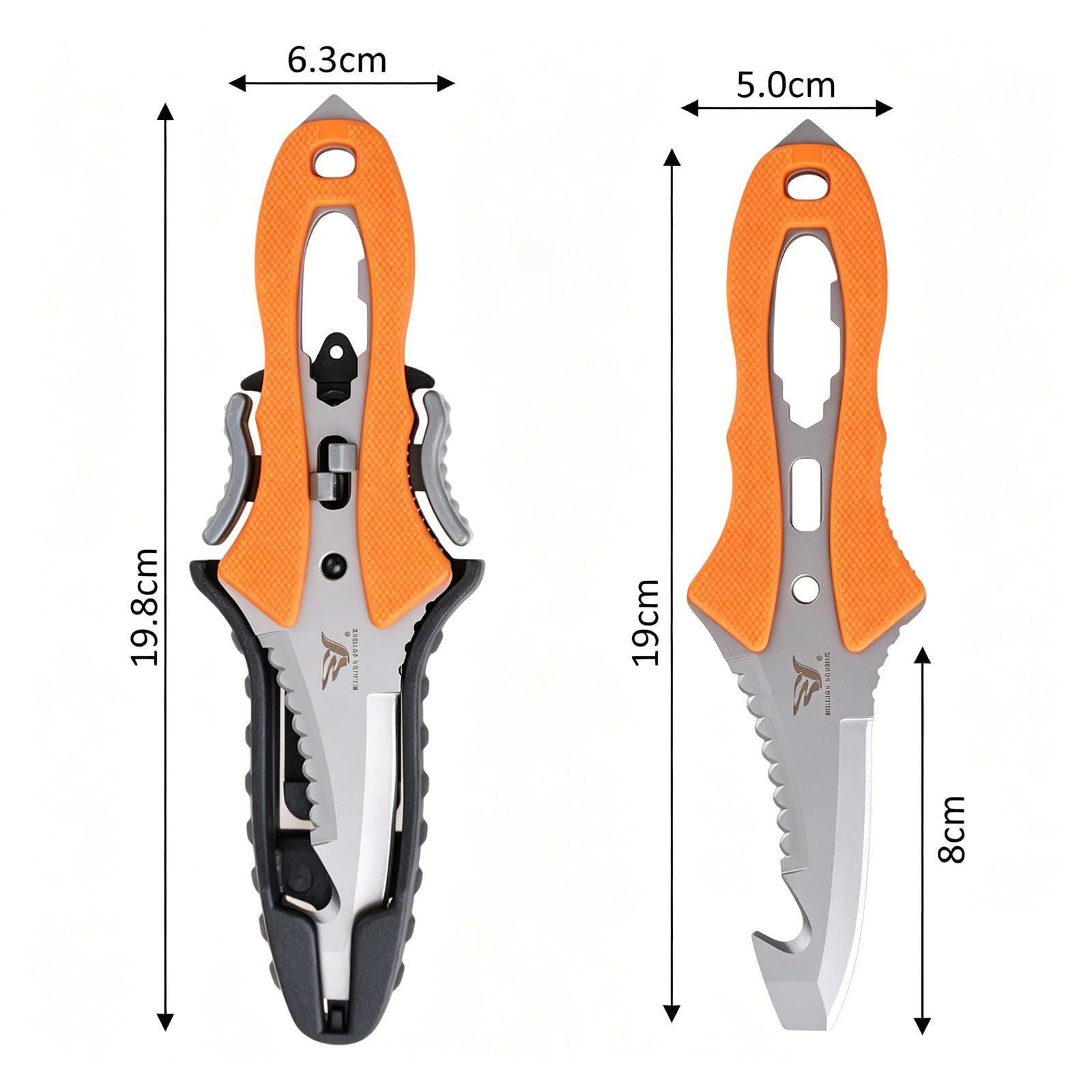 Tauch-Outdoor-Rettungsmesser - Mit Sägezacken, Leuchtgriff, Schraubendreher, Seilenhacker & mehr - Ideal für Tauchen, Überleben & Notfälle