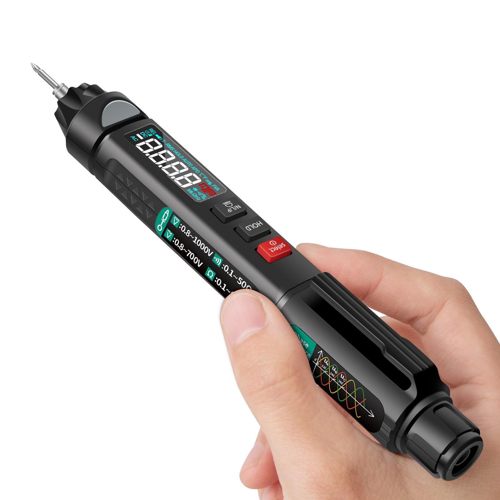 Digitales Multimeter, Sunydog A3008 Multimeter mit Stift, digitales Multimeter, 6000 Counts mit LCD-Display, Hintergrundbeleuchtung, NCV-Taschenlampe, automatische Abschaltung, Mehrfachzubehör für