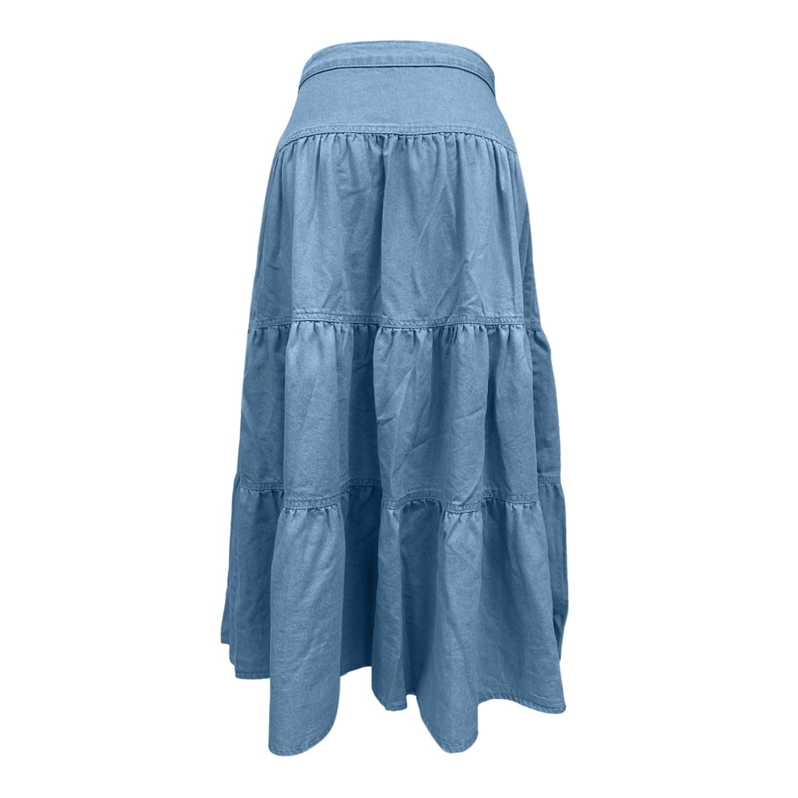 Générique Jupe Longue en Jean pour Femme Taille Haute Fluide à Volants plissée Coupe trapèze Parfaite pour Tenues décontractées Vacances et Style Streetwear