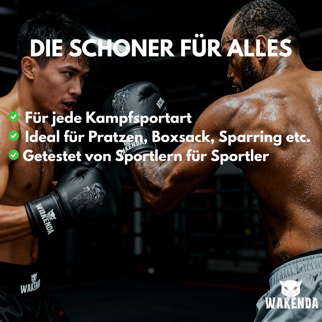 Schienbeinschoner WAKENDA | Ideal für Kickboxen, Thaiboxen, MMA | Fester Sitz mit Perfekter Polsterung für Sparring oder Pratzen Training (L)