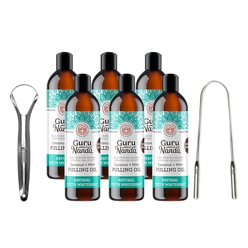 GuruNanda Oil Pulling (Mickey Dâs) with Coconut Oil, 7 Essential Oils, and Vitamins D, E, K2- Alcohol Free Mouthwash- Supports Bone & Gum Health, Freshens Breath and Helps Whiten Teeth- 6pk (8 Fl. Oz)