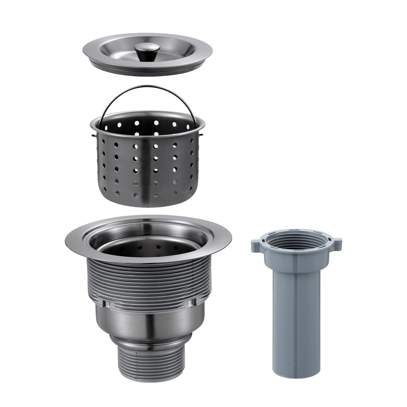 ROVOGO 3-1/2 inch Kitchen Sink Drain Assembly Kit with Removable Deep Strainer Basket, Stopper and Tailpiece, 304 Stainless Steel Drain with Extended