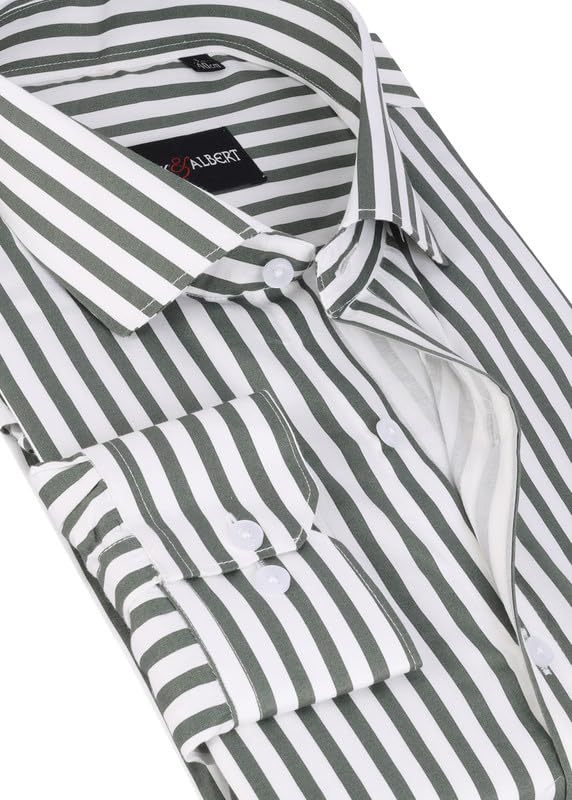 Image of MARK & ALBERT Men's Striped Full Sleeves Cotton Formal Shirt White | Stylish Shirt for Men