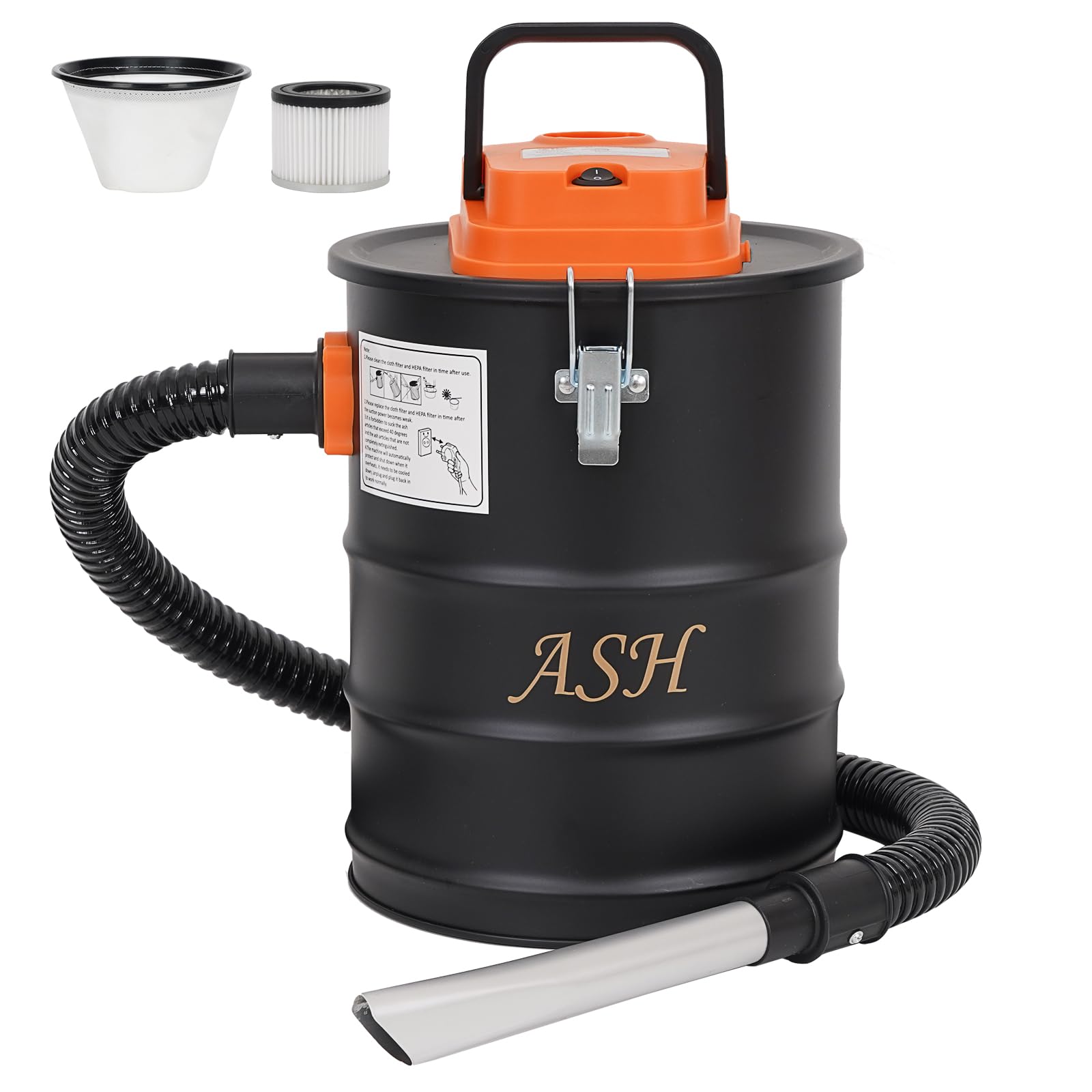 Ash Vacuum Cleaner, 800W Fireplace Ash Vac, 4 Gallon Orange