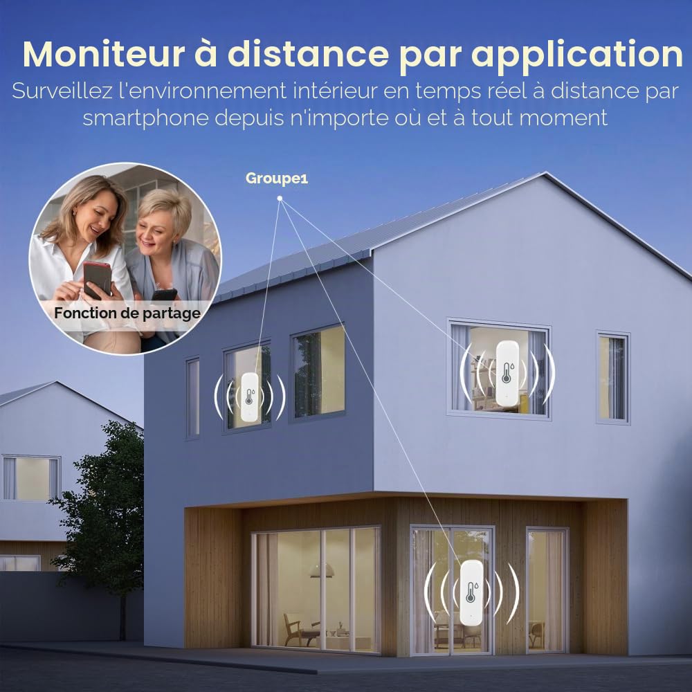 Wifi ThermomèTre HygromèTre IntéRieur-Capteur De TempéRature Sans Fil Avec Enregistreur De DonnéEs, Surveillance à Distance Et Alarme Via L'Application Tuya-Compatible Avec Alexa, Google (Lot De 4)