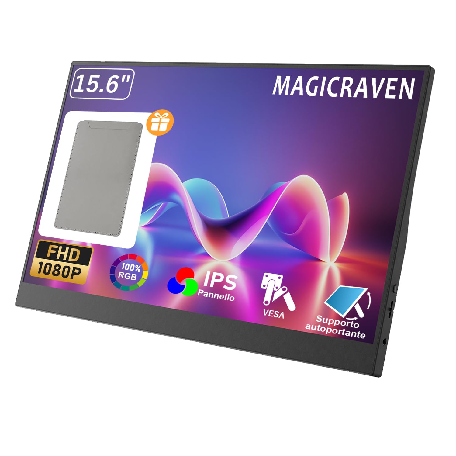 MAGICRAVEN Monitor Portatile 15,6 Pollici 1080P FHD IPS Schermo Portatile PC, Portable Monitor USB C HDMI Monitor Portatile per Laptop/PC/Mac/Telefoni/Switch con Supporti Plug e Play