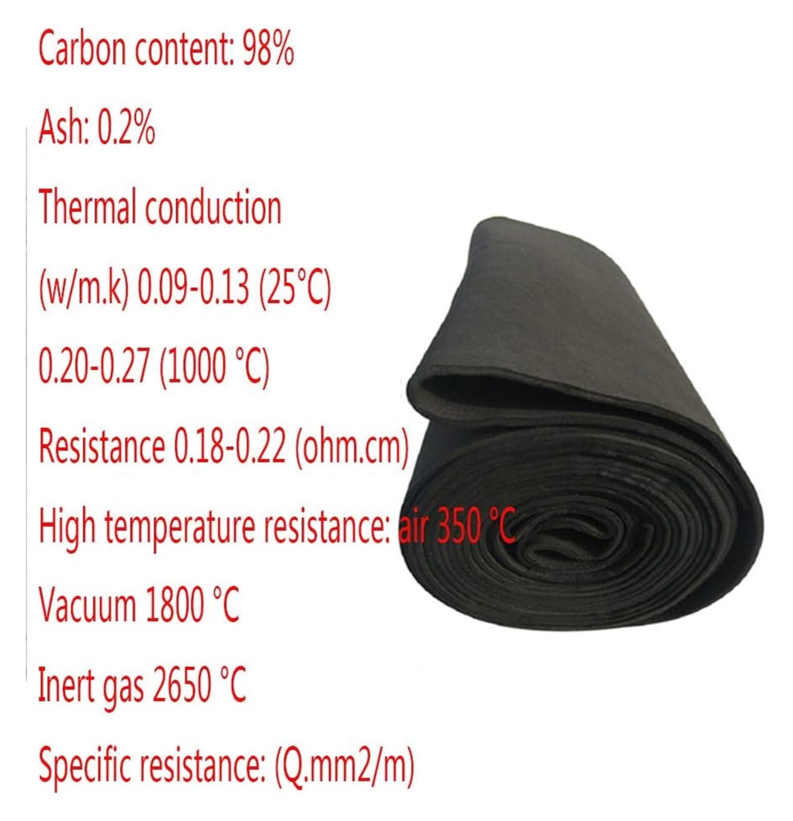 Coperta for saldatura in feltro di grafite ad alta temperatura, in fibra di carbonio, 600x1230 mm (3/5/8 mm) for isolamento termico e protezione dalle scintille(5mm)