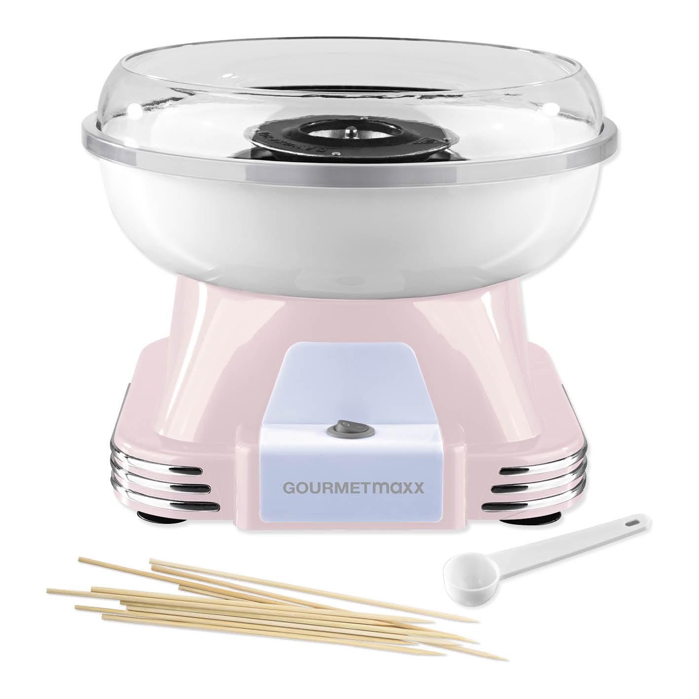 GOURMETmaxx Zuckerwattemaschine für Zuhause | Das Original mit 10 Stäbchen & Messlöffel in nostalgischem Retro-Design | Cotton Candy in höchster Qualität für jeden Anlass [Rosa]