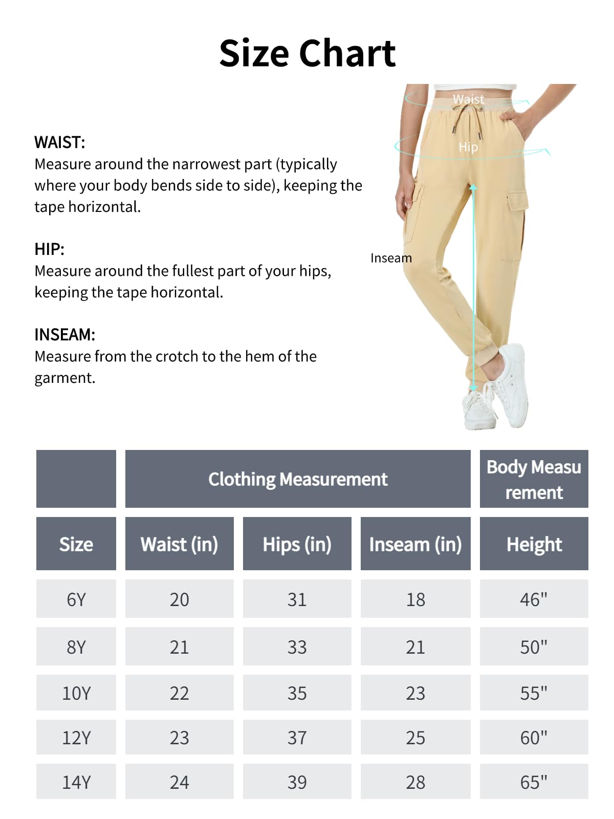 EXARUS Pantalones cargo para niñas, pantalones deportivos ajustados con bolsillos con cremallera, secado rápido, ligeros, con cordón, cintura alta, 8-14 años