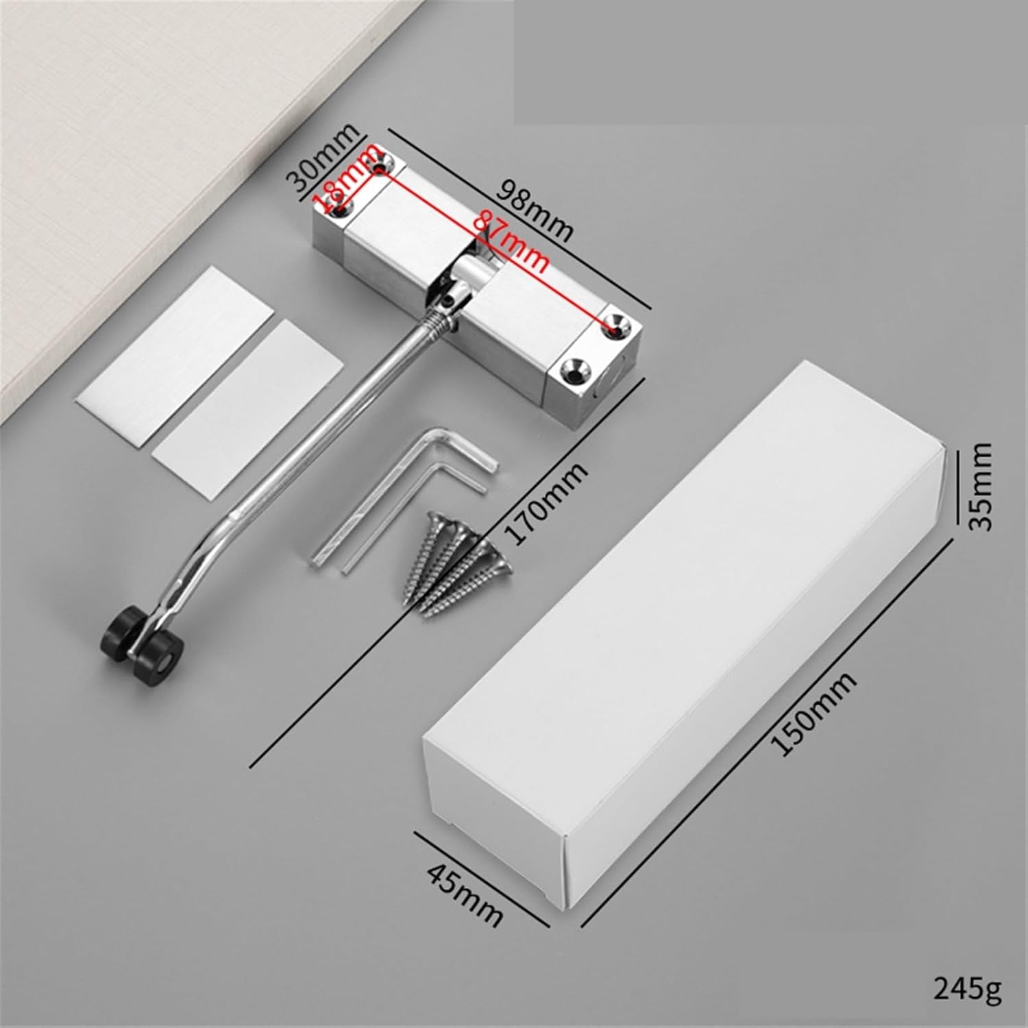 Automatic Door Closer, Furniture Door Hardware Automatic Spring Door Closer Adjustable Door Closing Device Safety(Silver)