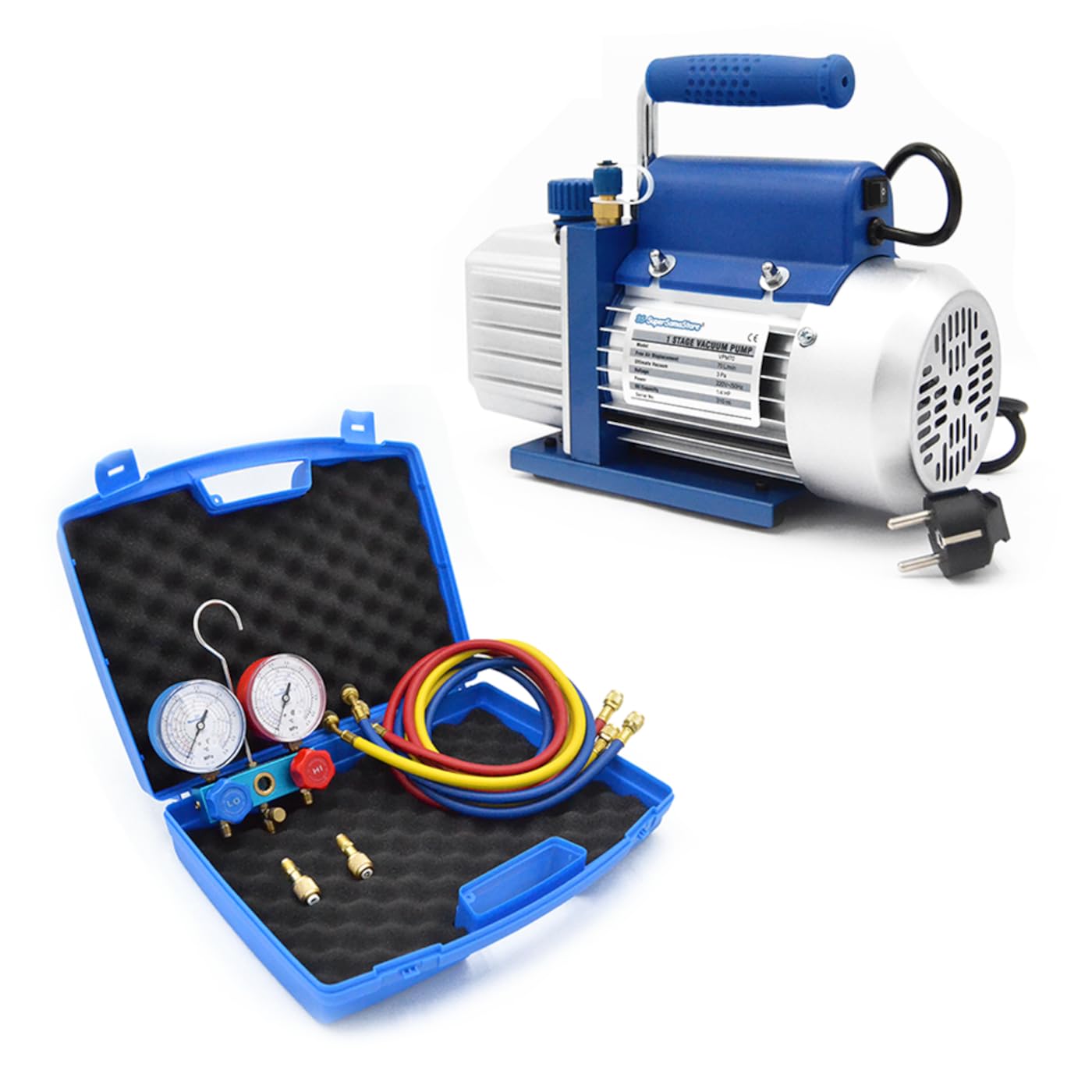 Prodotti kit - 3s klimaanlagen vakuumpumpe unterdruckpumpe 70 lt + monteurhilfe 2 wege r410a
