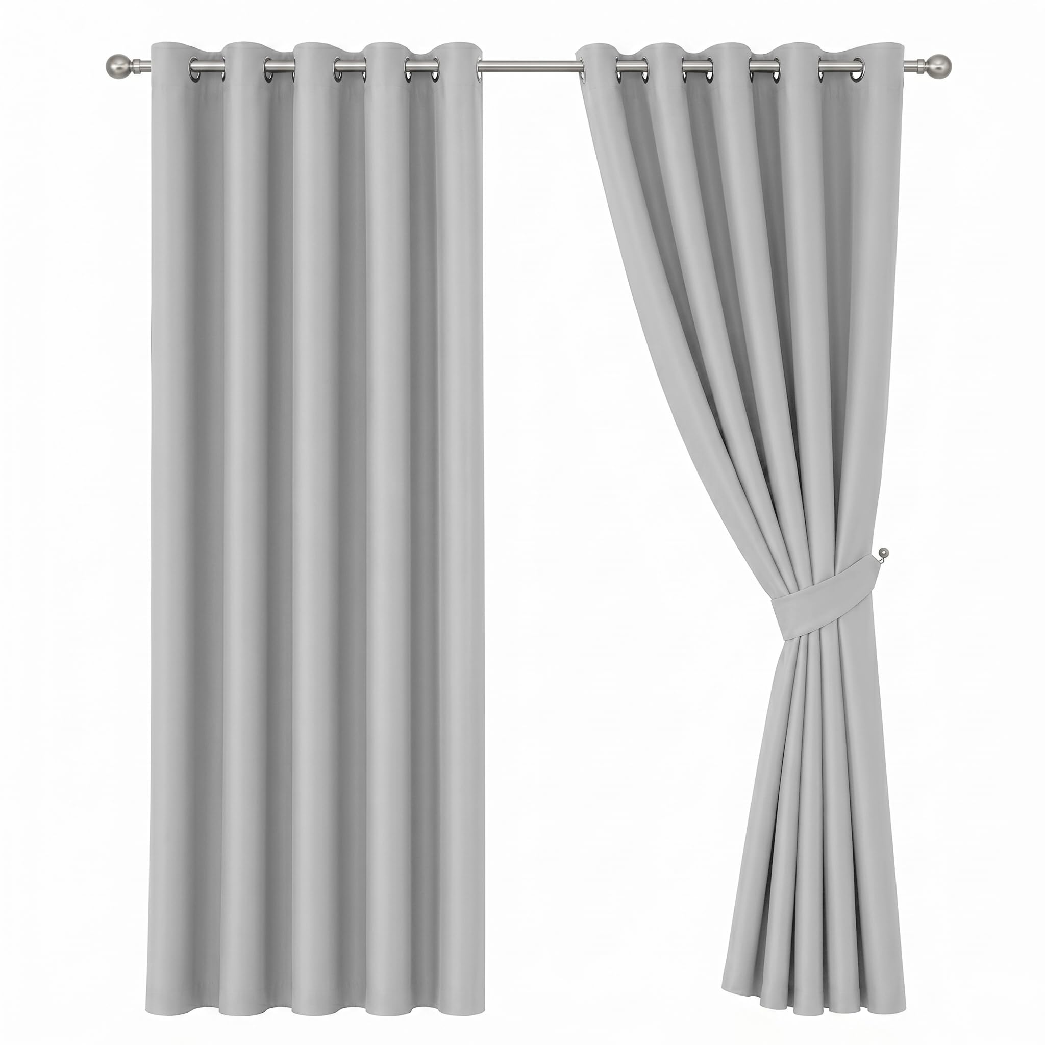 Oxford Homeware Light Grey Blackout Curtains For Bedroom 46X72 Inch Eyelet Curtains For Living Room Privacy Protection Window Curtains 2 Panels With Tiebacks