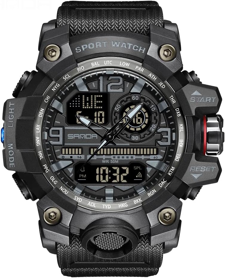 AIMES Men's Watches Outdoor Sports Waterproof Military Watch Tactical Digital Analog Wrist Watch Date Multi Function Led Large Face Alarm Stopwatch for Man