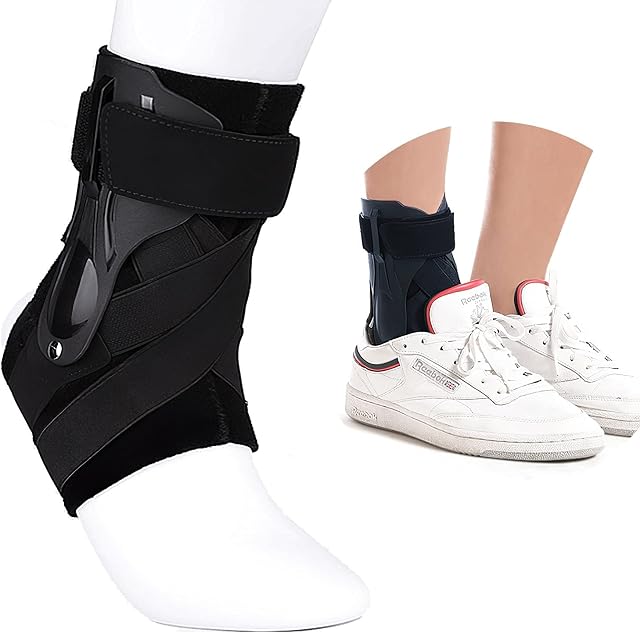 Chlffua Ankle Support Brace with Side Stabilizers and Cross Auxiliary Fixing Belt Strength Protection for Sports Injury Recovery Ankle Sprain, Arthritis, Strain, Fatigue, Foot Pain Relief 1 Piece (L)