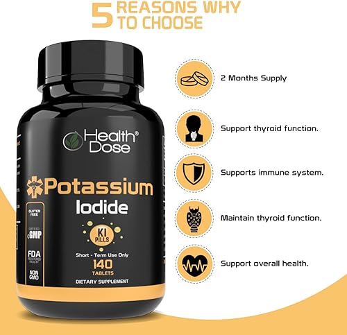Miniatura 4 de Health Dose Potassium Iodide Tablets 130 mg - Ki Pills Potassium Iodine Tablets - Short Term 140 Tablets
