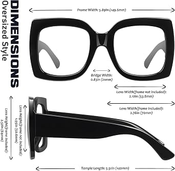 GQUEEN Fake Clear Glasses Non Prescription for Women Men Oversized Frame & Oversized Black Fake Glasses for Women Retro Thick Big Square Frame