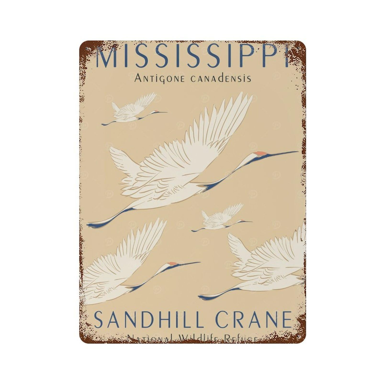 Decorative Tin Sign with Mississippi Sandhill Crane Design 15.7"x11.8", for Farmhouse, Kitchen And Entryway Decor, Old School Wall Decor
