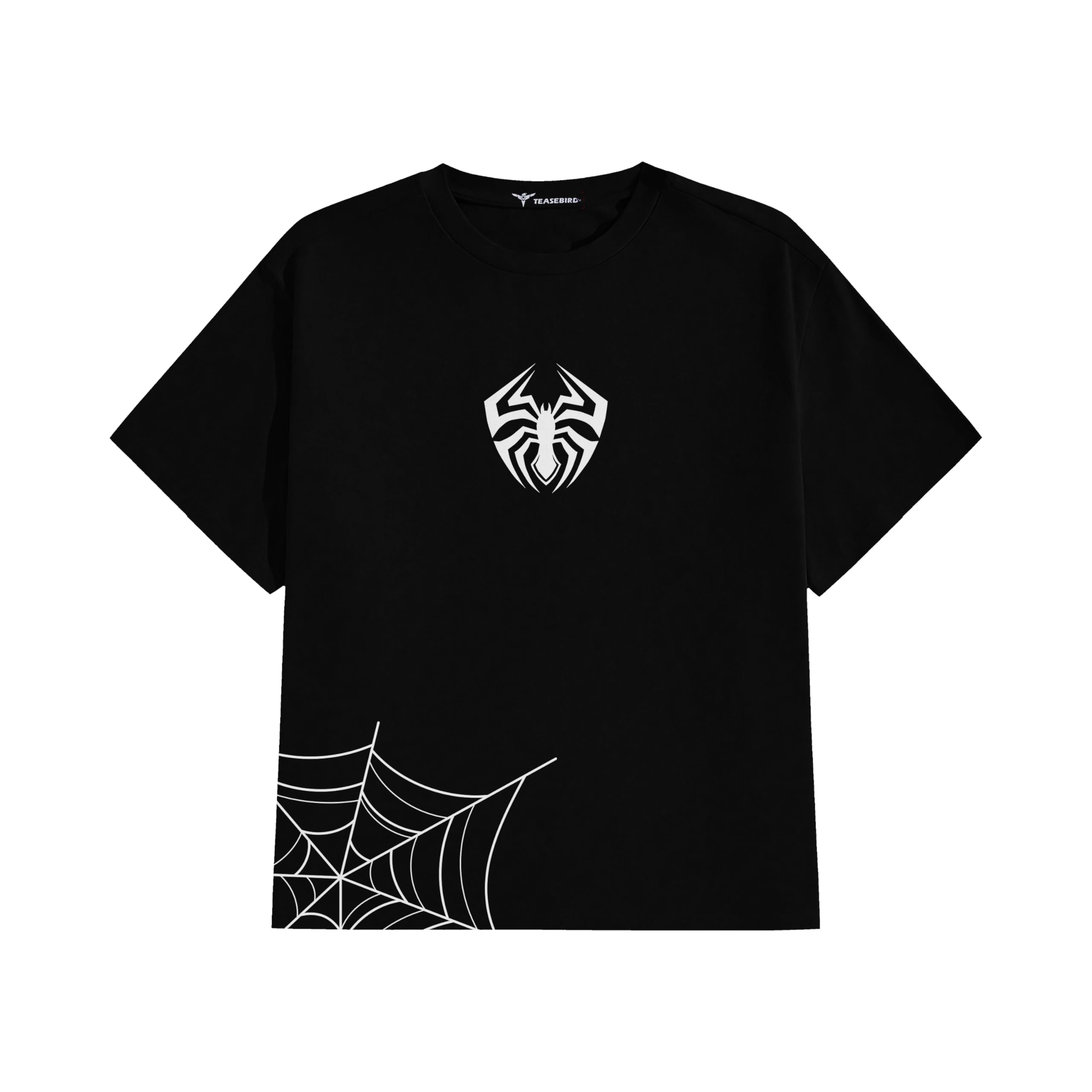 TEASEBIRDUnisex Half Sleeve Printed Webbed Spider T-Shirt | Cotton Lycra Blend, Comfortable T-Shirt