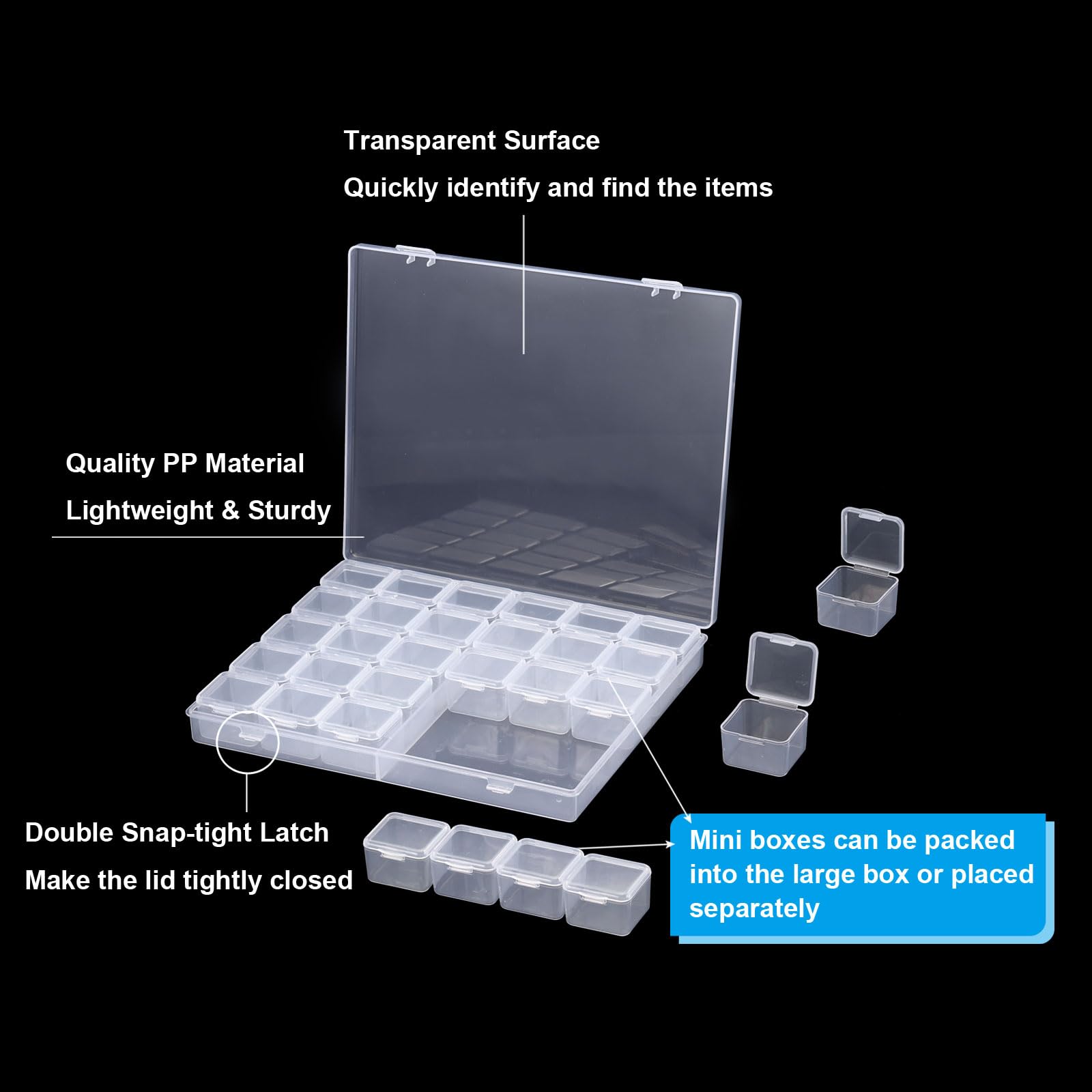 PATIKIL 8x7x1.1inch Bead Storage Containers Box, 1 Set Include Plastic Organizer Container with Hinged Lid, Label Sticker - Image 3