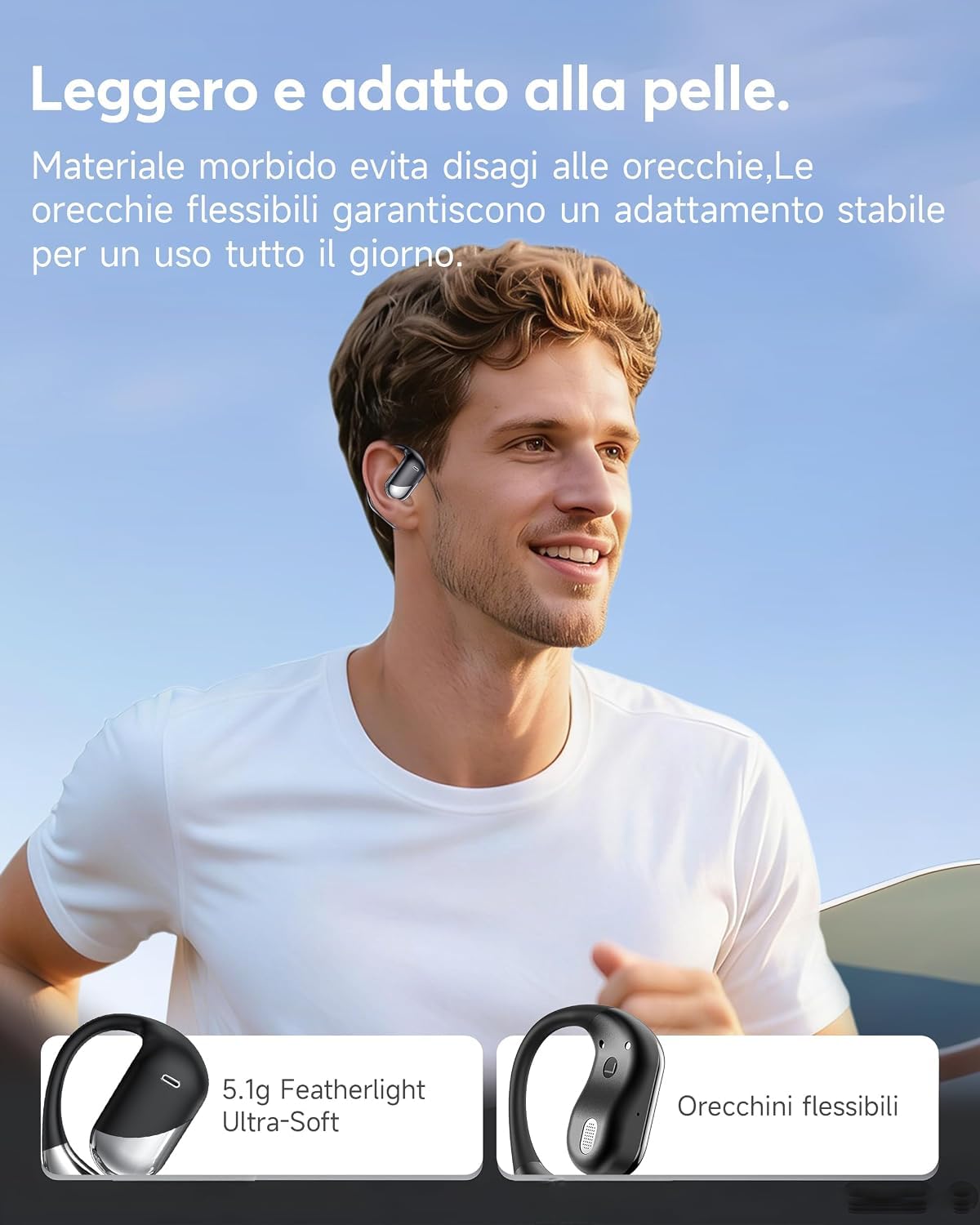 Cuffie Open Ear Bluetooth 6.1 con IA, 50 Ore Auricolari Sportive con Ganci Auricolari Flessibili, Touch Intelligente, Ricarica Rapida 1 Ora, Custodia Ricarica Doppio LED Cuffie Running Senza Filo
