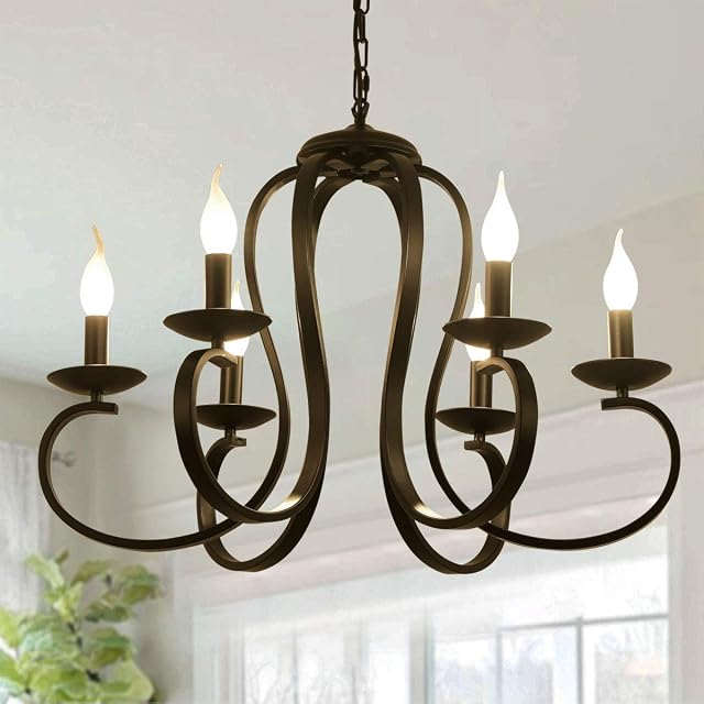 Ganeed 6 Lights Chandeliers,French Country Vintage Metal Chandelier Lighting,Candle-Style Pendant Light with Black Finish for Farmhouse,Dining Room,Kitchen Island,Foyer