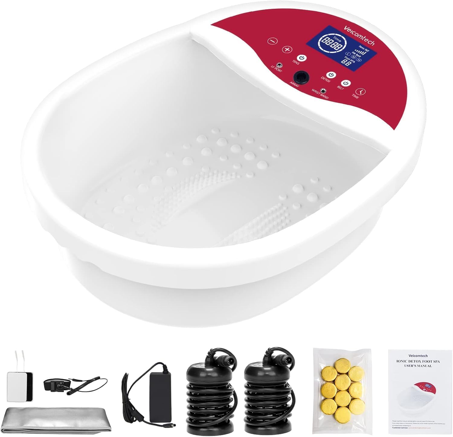 Veicomtech Ionic Foot Detox Machine - Ionic Foot Spa Kit with 10 Ginger Tablets, FIR Belt Massage Pads for Home or Salon Use