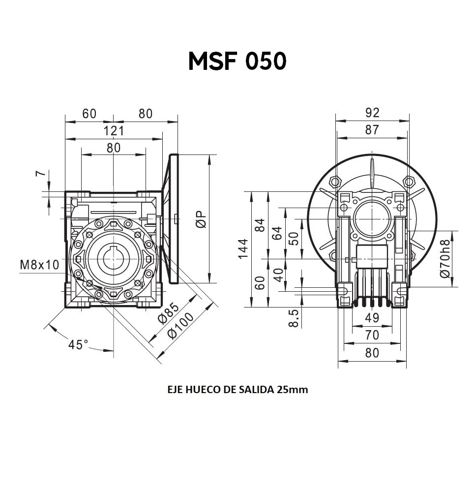 MOTORREDUCTOR MONOFASICO 220V 1,1KW / 1,5CV (374 RPM DE SALIDA) AM