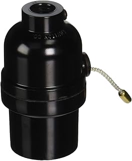 Leviton 97092 Medium Base, Phenolic Shell Lampholder Pull Cord Nylon, Black