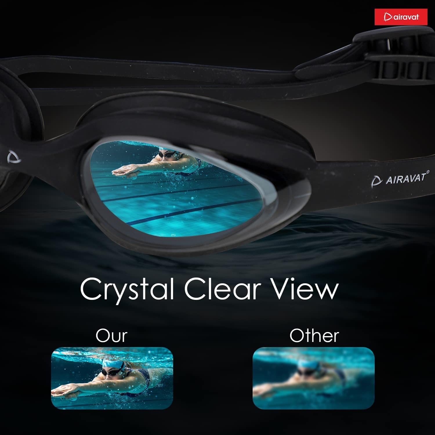 AIRAVAT FRAYER Swimming Goggles for Men Women Adults Teenagers, Polycarbonate Goggles, Swimming Goggles, Anti Fog Anti UV No Leakage Clear Vision, Free Size (Black) 3