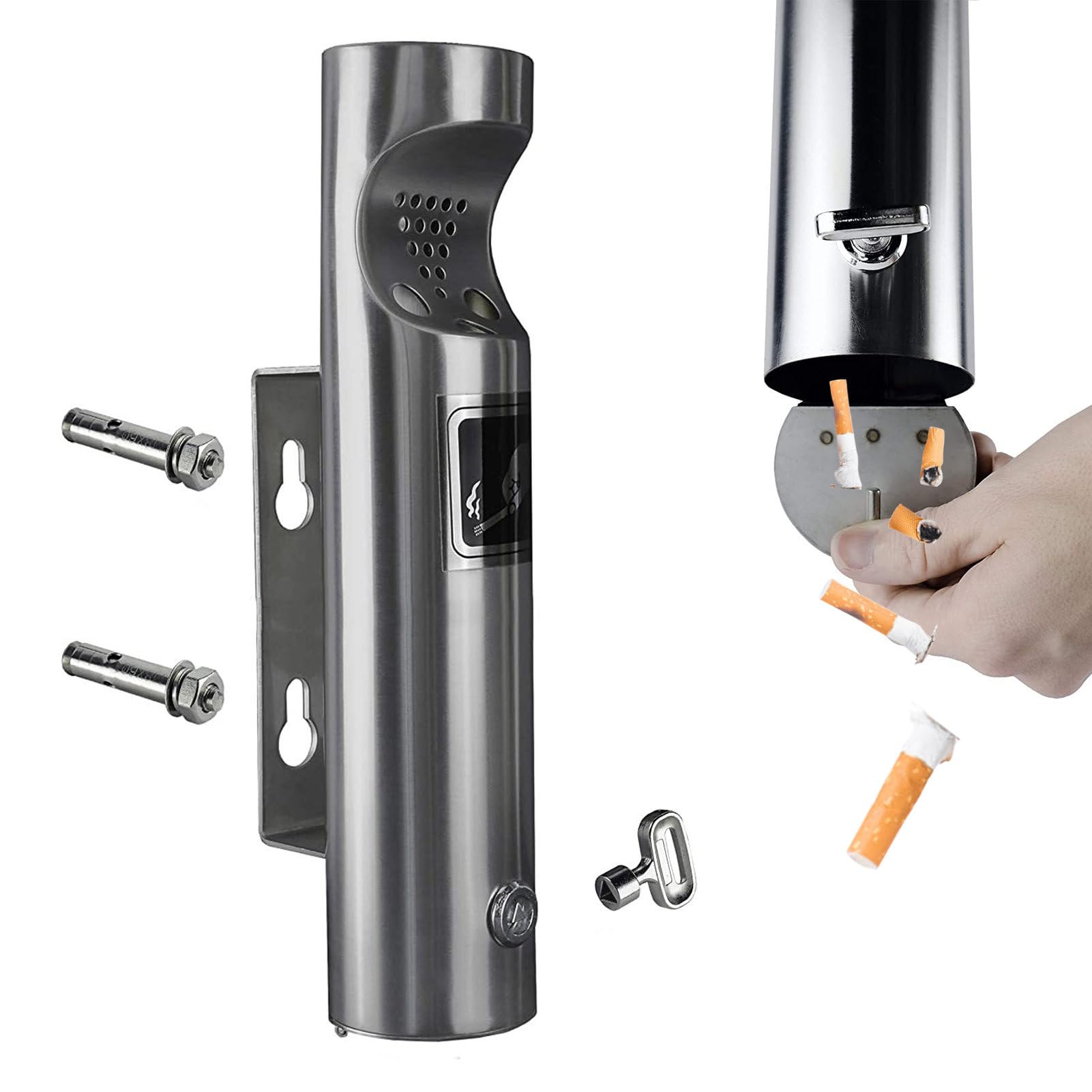 Amazon.com: Commercial Cigarette Butt Container -Space Saving/Lockable/With  Expansion Screw,Outdoor Smoking Shelter For  Pub/Bar/Office/Restaurant/Cafe,Wall Mounted Ashtray,11.2×2.4in,Silver :  Industrial & Scientific