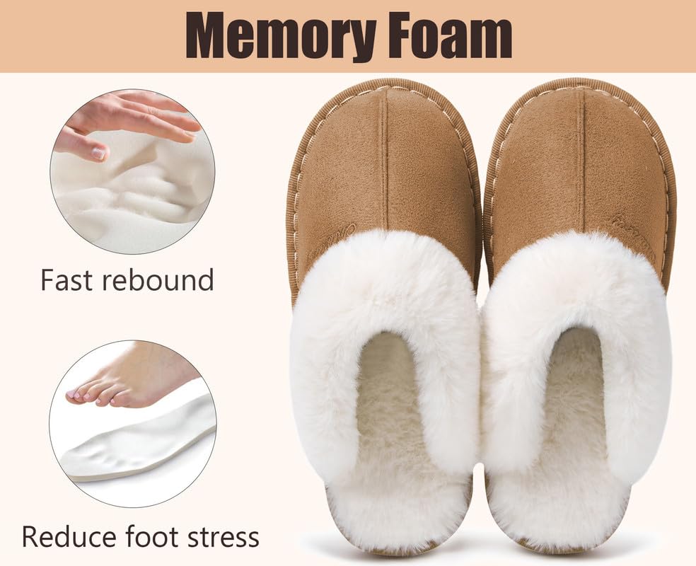 Pantoufles Femme Chaussons Hommes Femmes Maison Mémoire Mousse Bois Plancher Faux Daim à Fourrure Mules Automne Hiver Intérieur/extérieur EU 40.5-42 Kaki - Chaussures Mules Femme