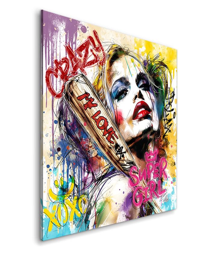 Tableau décoratif Harley Quinn Suicide Squad pop art - Toile imprimée sur châssis - Décoration Murale Salon Chambre (80cm x 80cm)