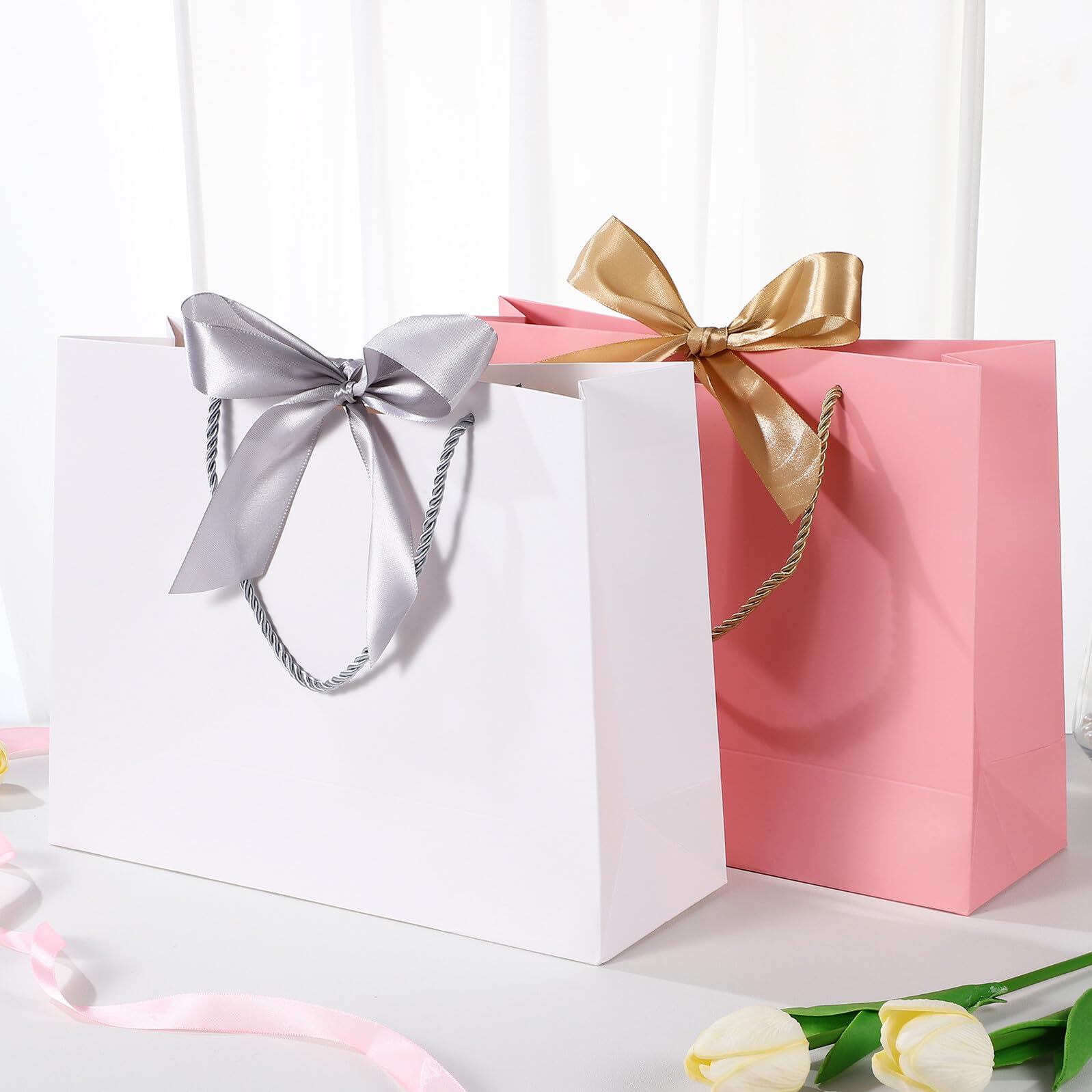 minkissy 10stücke Papier Geschenktüten mit Schleifen Robuste und Recycelbare Tüten mit Henkeln für Partys Hochzeiten und Geschenke