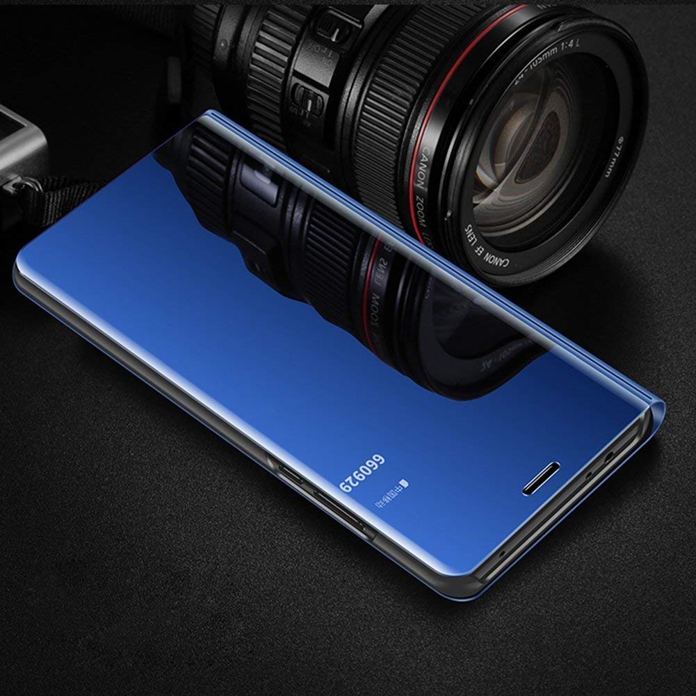 LEMAXELERS Huawei Honor 50 Phone Case Huawei Honor 50 Cover,Glitter Mirror Makeup PU Leather Slim Clear View Stand Flip Wallet Bright Kickstand Full Body Protective Case for Huawei Honor 50,QH Blue - Image 3