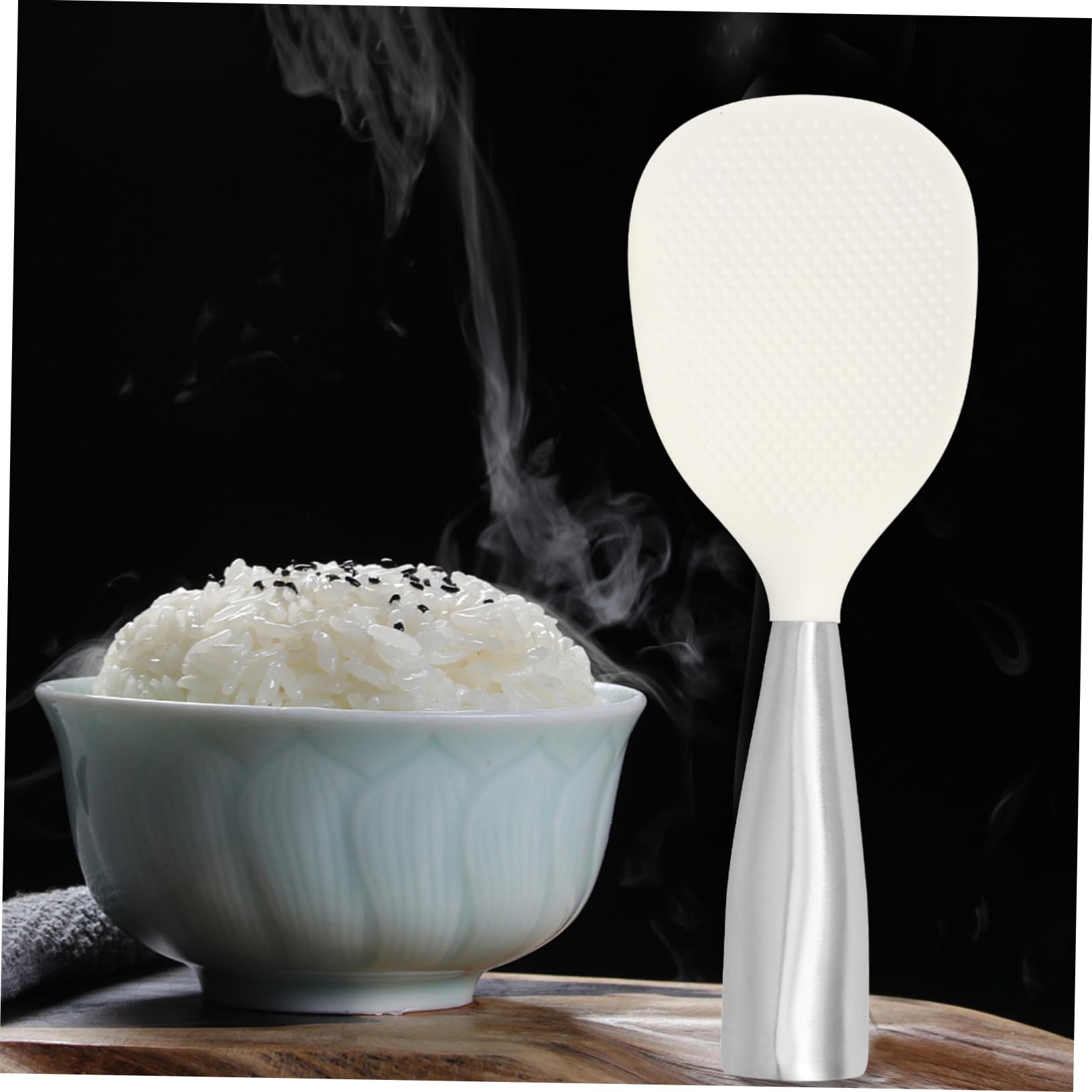 Rice Spoon Rice Paddle Practical Spatula Kitchen Rice Scoop Non Stick Scoop Large Spoon Multipurpose Scoop Household Scoop Standing Rice Scoop Silicone Scoop White Stainless Steel CONGARTENO