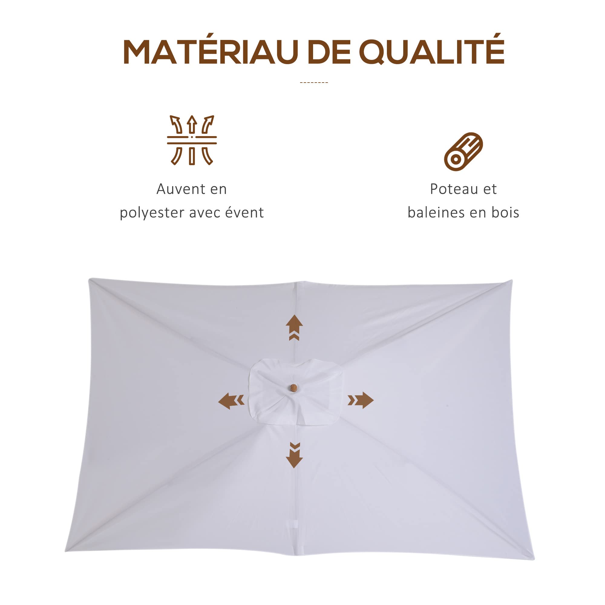 Outsunny Parasol Droit Rectangulaire Parasol de Jardin 3x2x2,5m Blanc