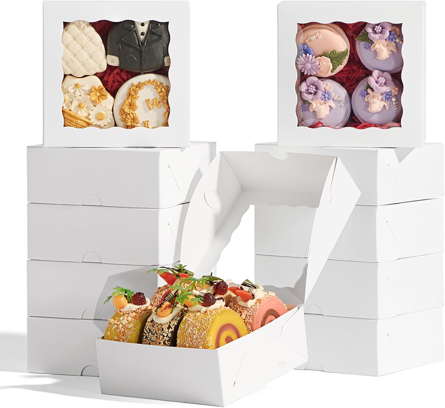 100 Pack Bakery Boxes - 5x5x2 Inches Cookies, Strawberries, Chocolate Bomb, Cakesickle, Mini Cake, Cinnamon Roll Boxes