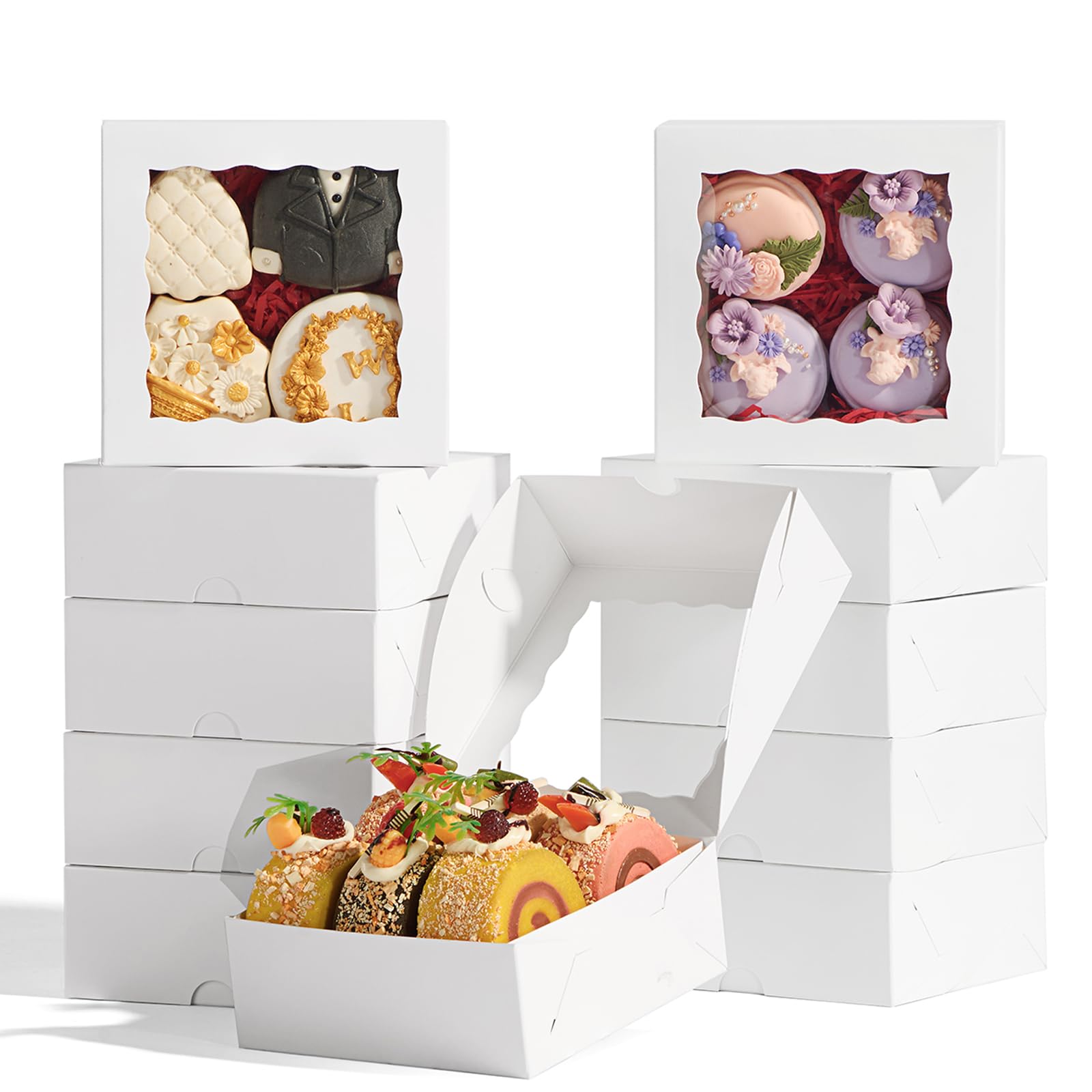 Lot de 100 boîtes de boulangerie 12,7 x 12,7 x 5,1 cm Boîtes à biscuits fraises Boîtes à gâteau Mini boîtes à gâteau cannelle