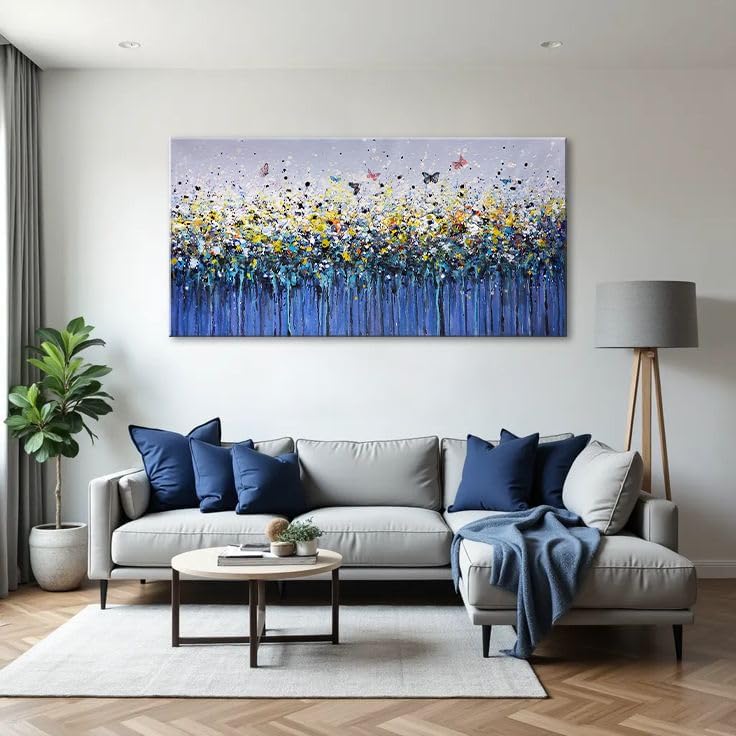 weiyiart Blue Abstract Wall Art for Living Room Modern Floral Canvas Art Print Colorful Butterfly Paintings Pictures Splash Liquid Artwork for Bedroom Dining Room Office Decor 20x40inch 20"L x 40"W Blue Abstract1