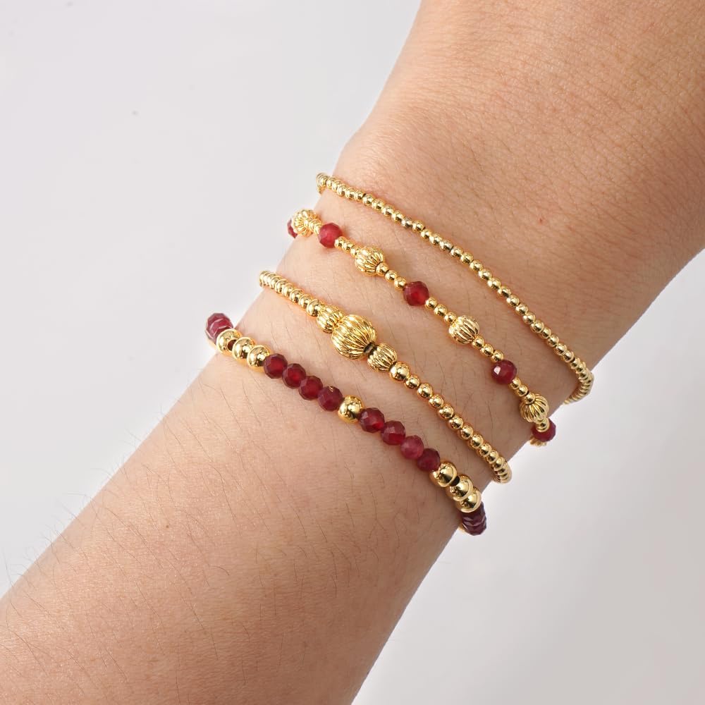 Gold 4Pcs Stackable Beaded Bracelets Set For Women,Handmade Natural Gemstone Glass Ball Stretch Accessories Jewelry, Daily Wear Friendship Gift - Image 2
