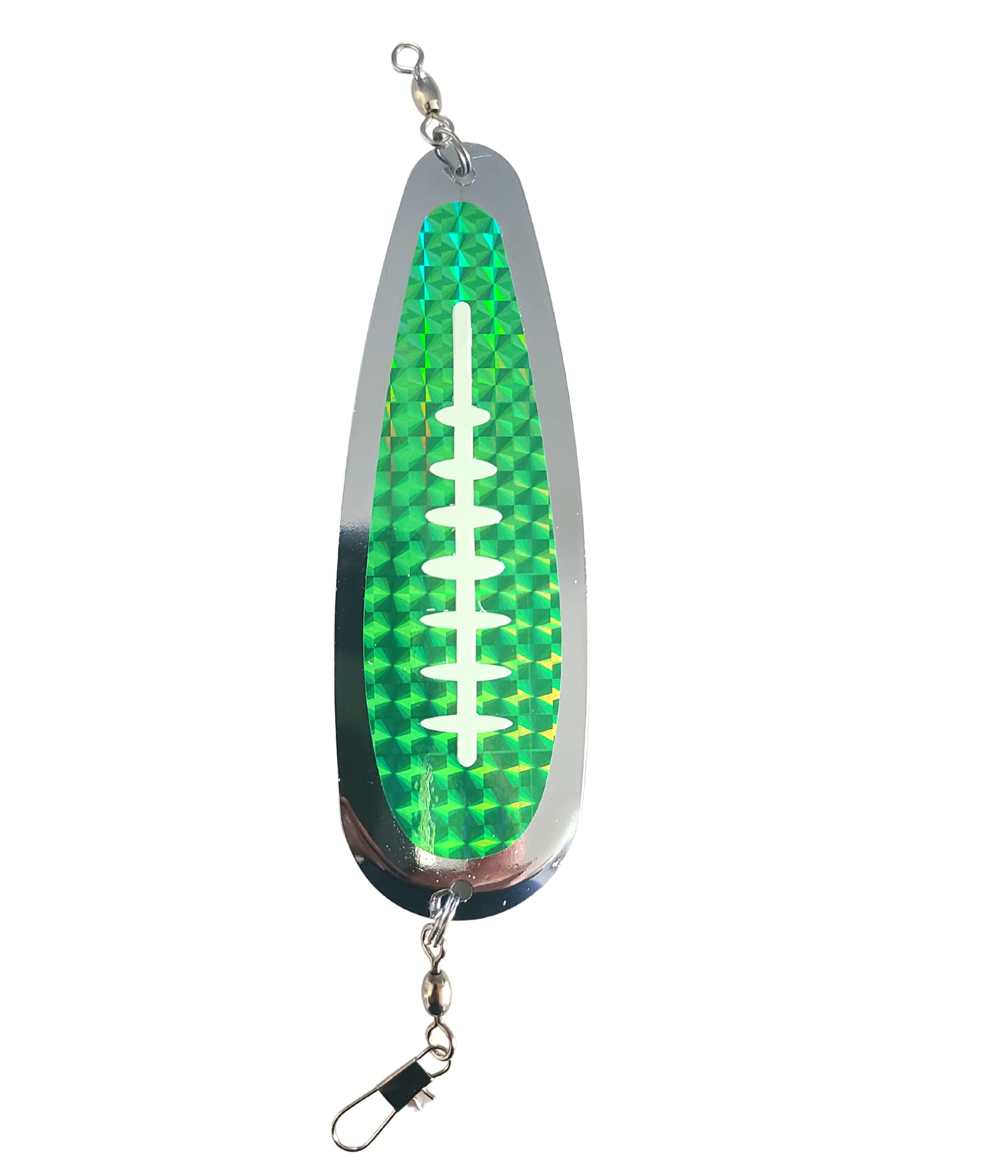 KOKOPROS Finished Kokanee Salmon HyperGlow Teardrop Fishing Flasher, 5-1/2" Length, Chrome, Green Skeleton