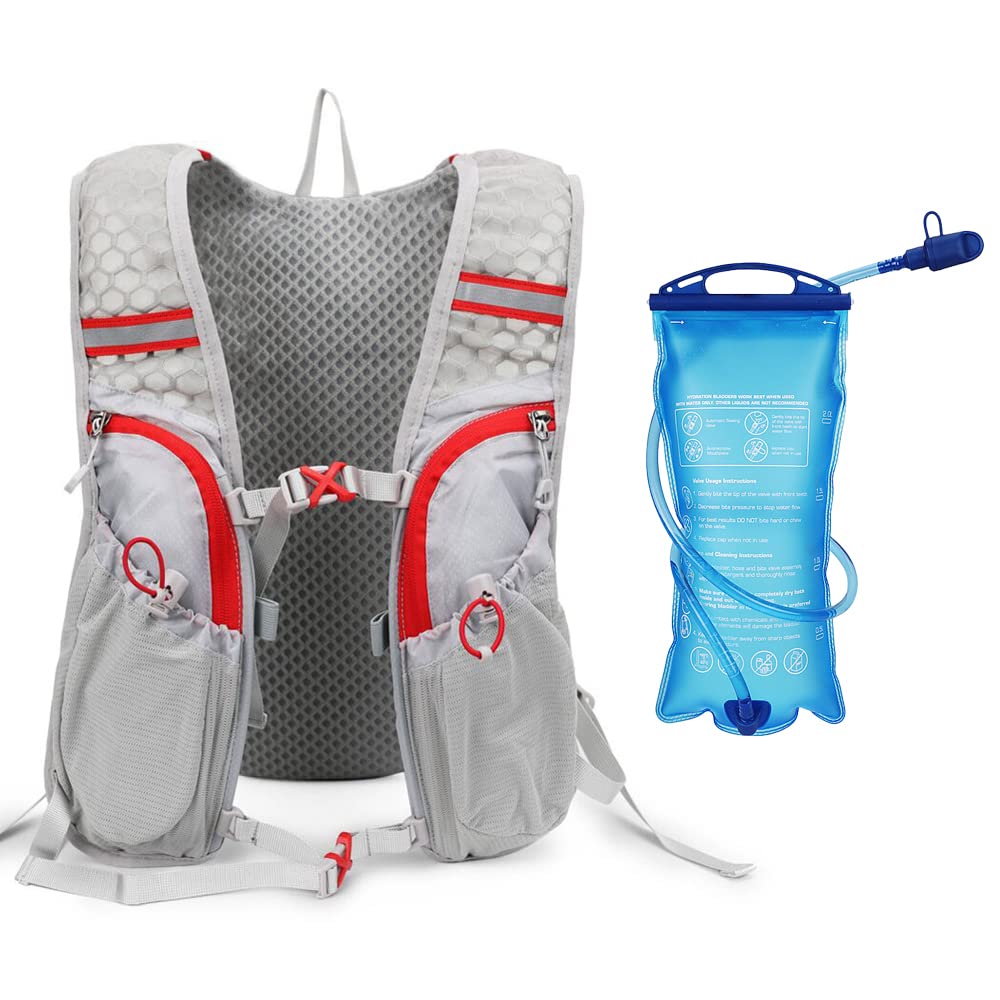 Lixada Léger Sac à Dos Hydratation 5L Sac à Dos de Course Sac à Dos d'hydratation Grande capacité en Plein air Sac à Dos d'équitation Léger pour la Course (Gris avec réservoir d'hydratation)