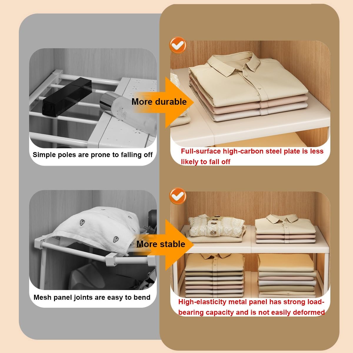 Mensola Estensibile per Armadio, Ripiano Salvaspazio Cucina,Scaffale Portaoggetti Espandibile per Armadio Acciaio al Carbonio, per Bagno, Cucina(White,L20-31.5inW16.5inH13in)