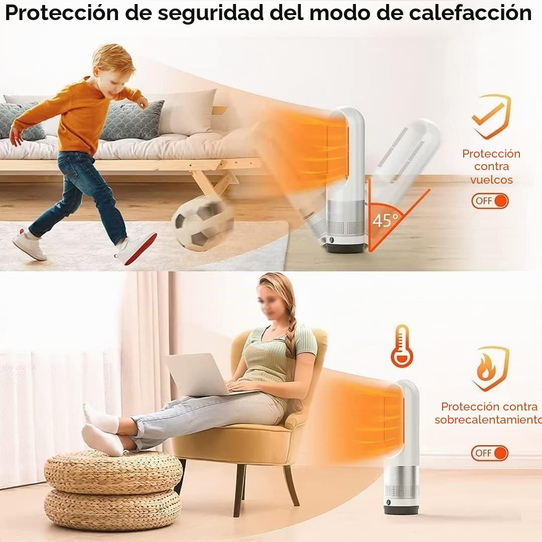 Ventilador de torre sin aspas con control remoto, 8 velocidades, temporizador y purificación de aire para uso en hogar, oficina y dormitorio
