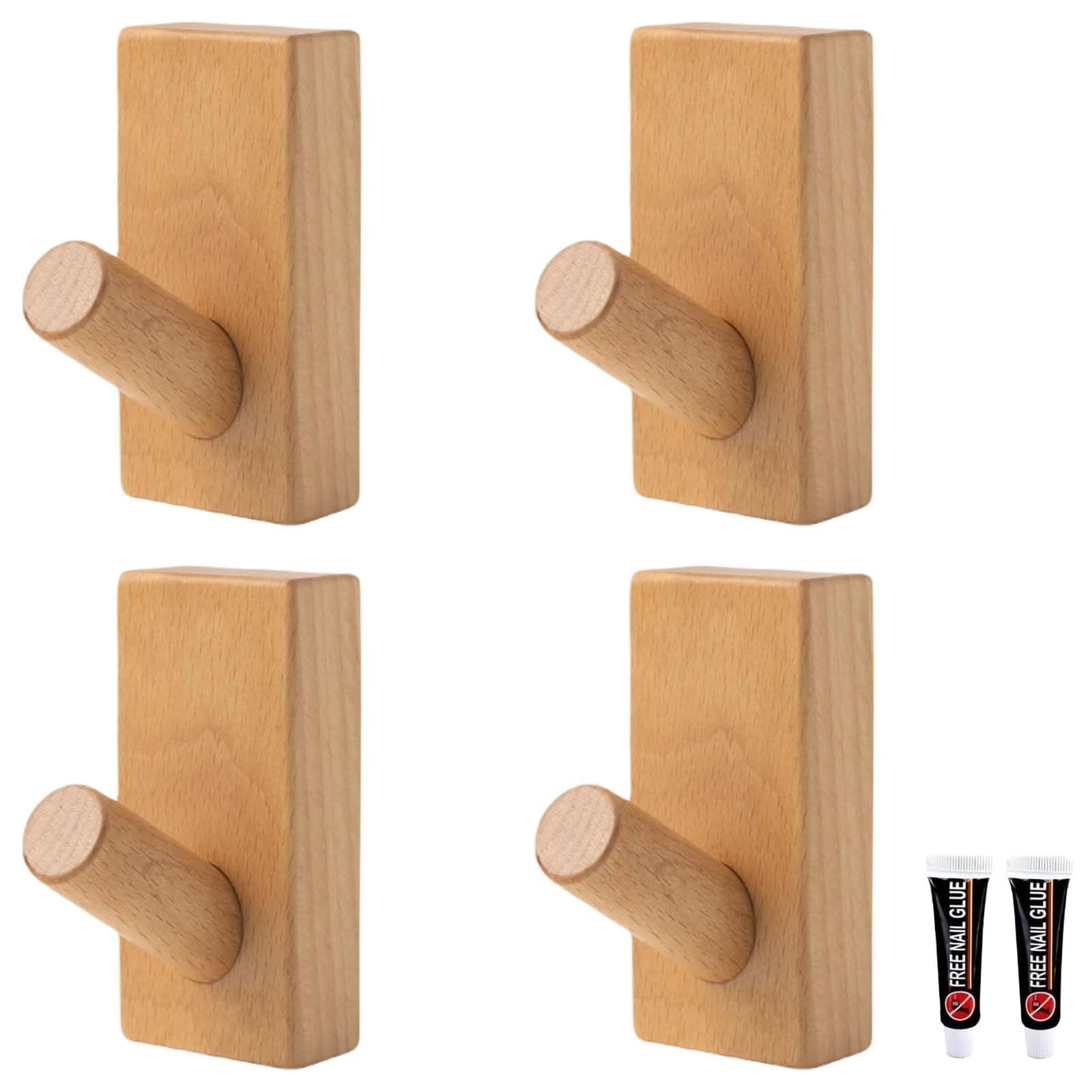 Kexyoan Beech 6 Pack Decorative Vintage Wooden Wall Hook Self-Adhesive Natural Coat Mounted Suitable For Kitchen Door Bathroom Hallway And Corridor(,8 * 4Cm)