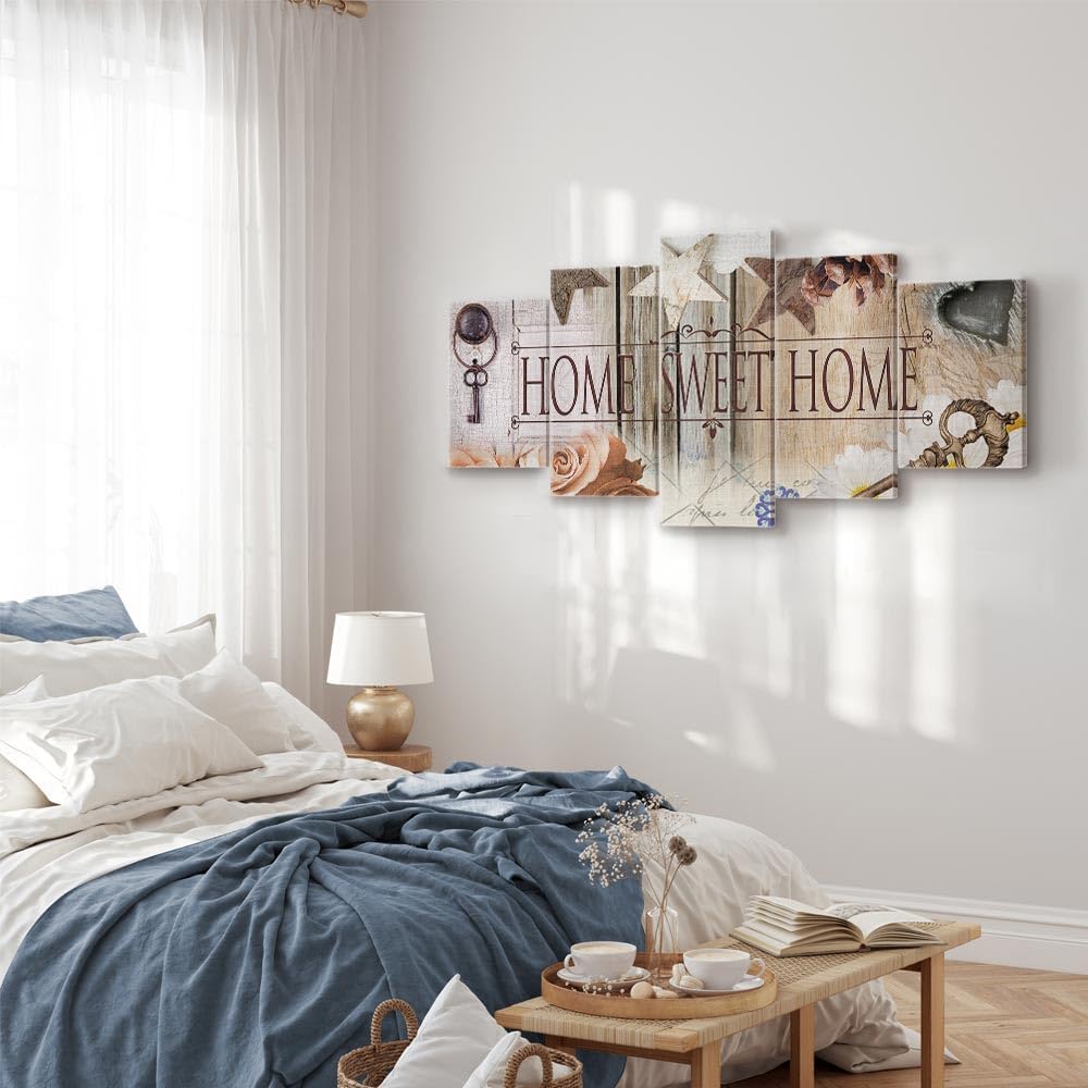 artgeist Canvas Wall Art Print Home 40x20 in - 5pcs Home Decor Framed Stretched Picture Photo Painting Artwork Image Sweet House Faux Wood 020115-71