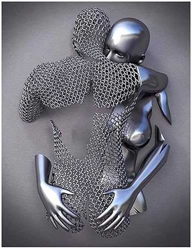 3D Metal Figure Statue Art Couple Love Heart Kiss Pictures Wall Art Canvas Print Poster Drawing Decor For Home Living Room Bedroom Office - Without Frame (40X60Cm) #TOP4