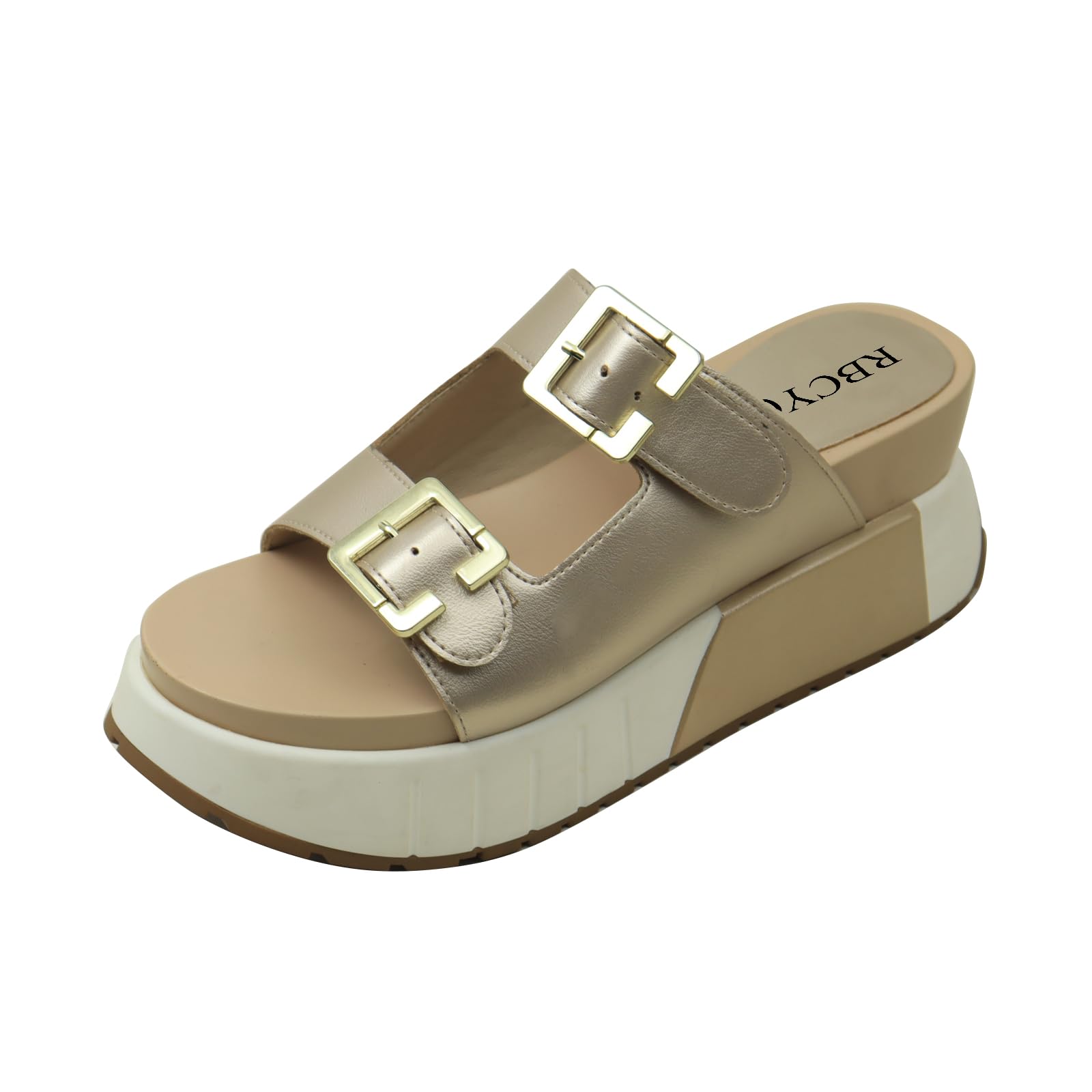 Sandalias de mujer con hebilla Slip On Stramchenssandalen Plataforma Chanclas abiertas Punta redonda Zapatos de tacón grueso con plantilla Casual Viajes