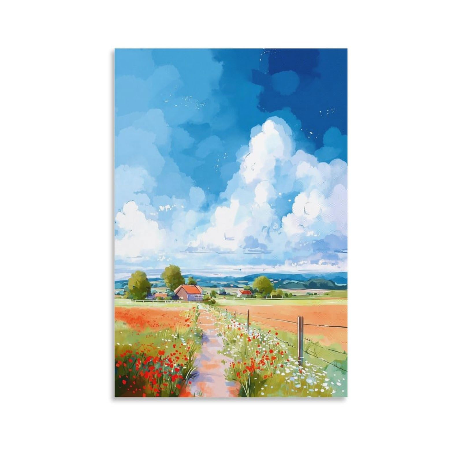 CTZIKWW Cotswolds 16x24inch(40x60cm) Vintage Watercolor Canvas Wall Art